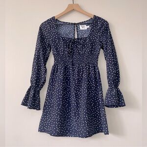 Princess Polly Navy Polka Dot Dress with Bell Sleeves